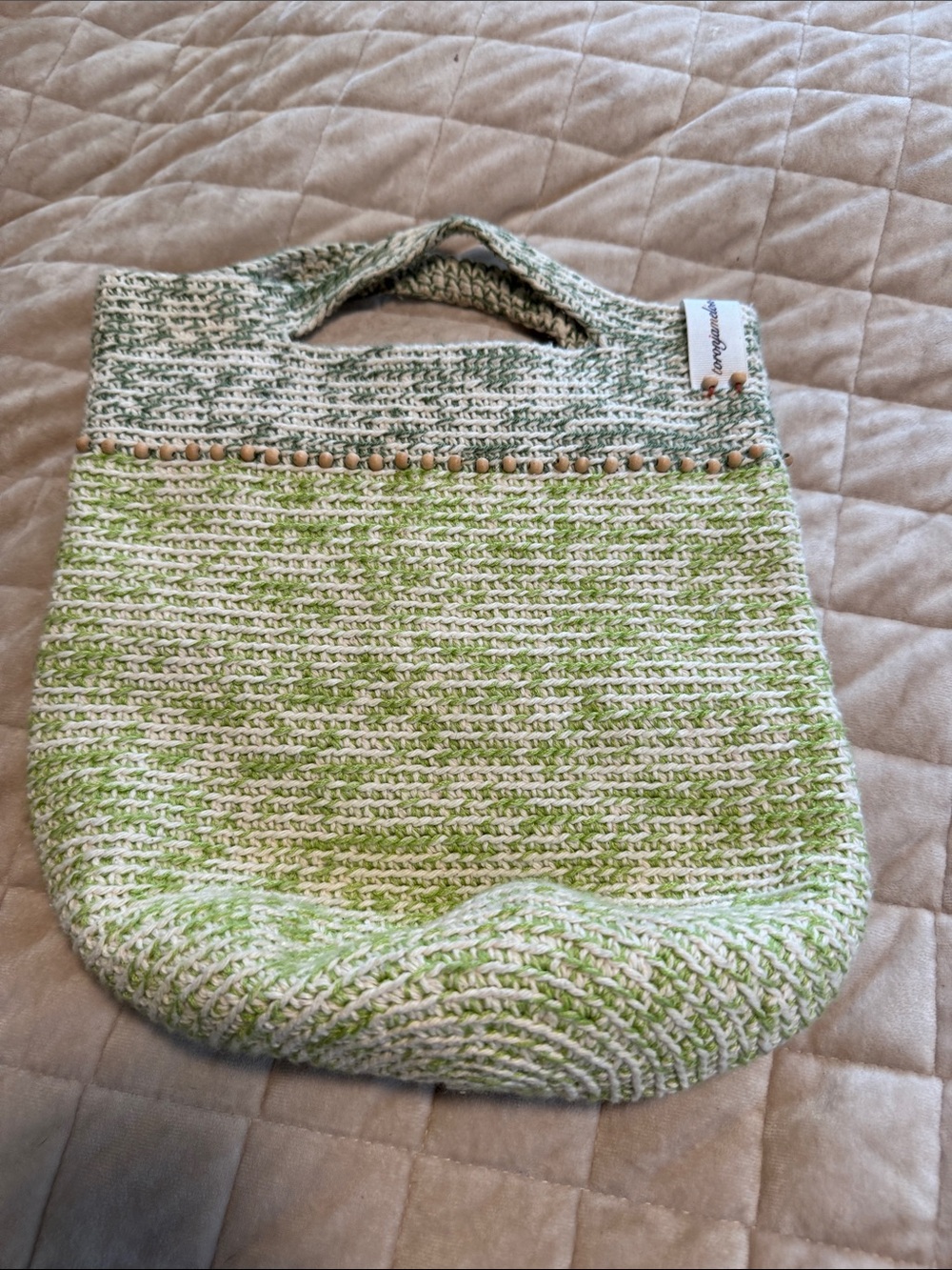 Woven Green and Cream Satchel Bag